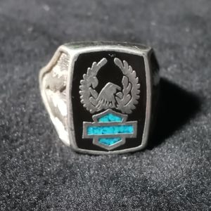 Vintage Harley-Davidson turquoise inlay ring
